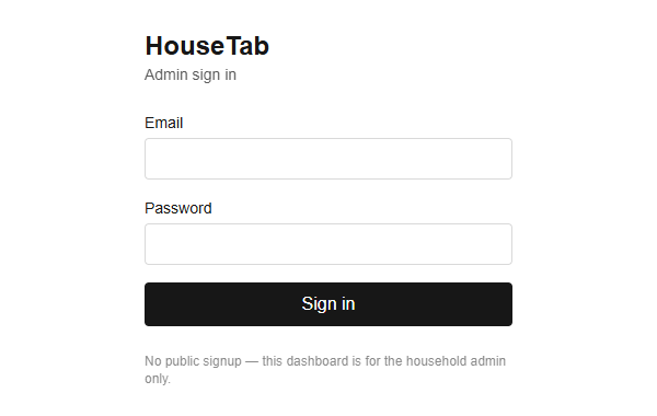 HouseTab admin sign-in