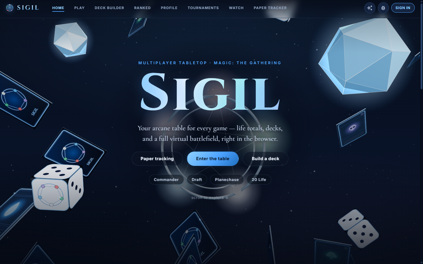 Sigil virtual tabletop landing