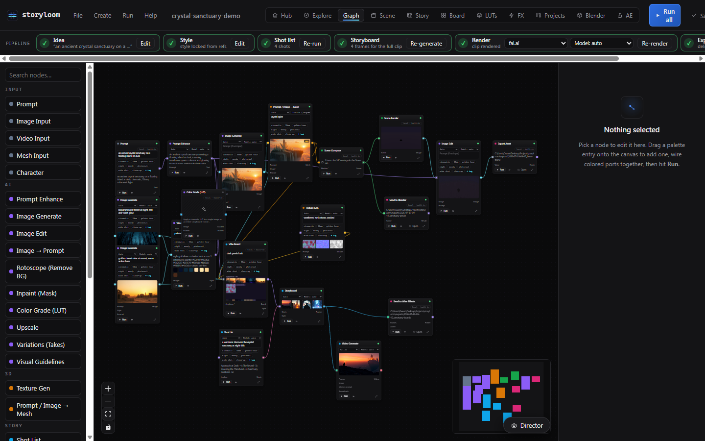 The Storyloom AI node canvas graph